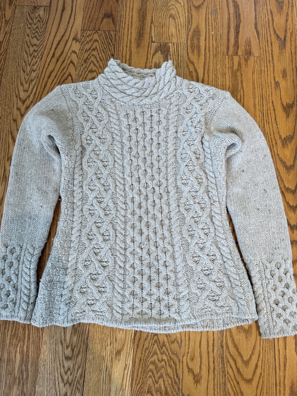 Cashmere Aran Sweater Market Cable Knit Turtleneck Sweater - Light Gray size med